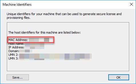 Imagen de la ventana Dirección MAC en ArcGIS License Server Administrator