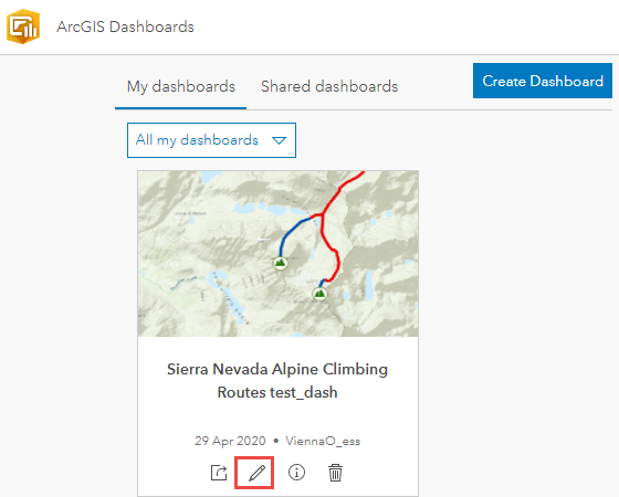 Abbildung der ArcGIS Dashboards-Seite