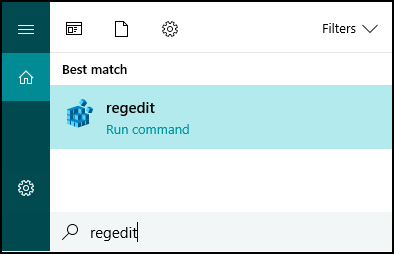 图像显示在 Windows 开始菜单中搜索注册表编辑器“regedit”。