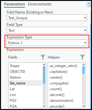 The image of the Calculate Field Parameters