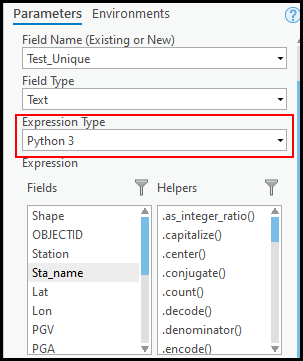 Image des paramètres Calculate Field (Calculer un champ)