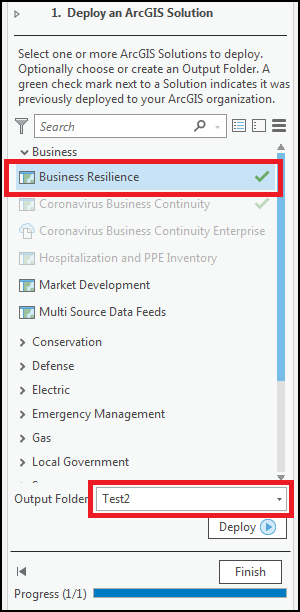 Test2 フォルダーに配置される Business Resilience ソリューションを示す画像。