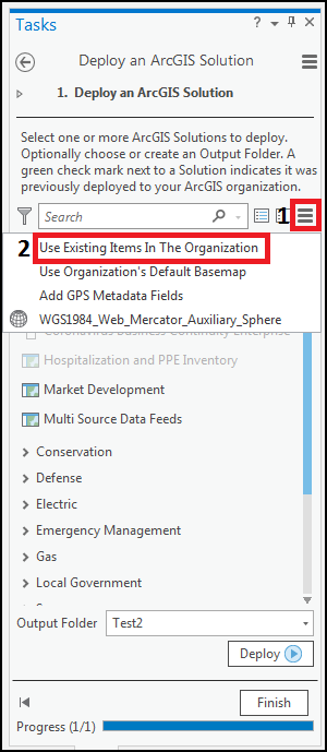 [Use Existing Items In The Organization] チェックボックスがオフになっていることを示す画像。