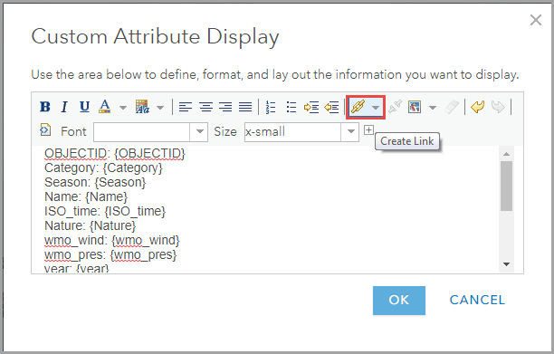 Ventana Visualización de atributos personalizada