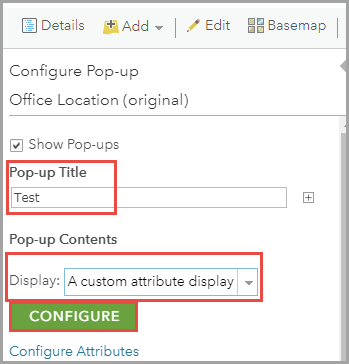 O painel Configurar Pop-up