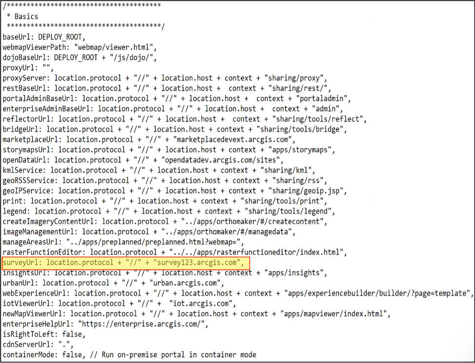 surveyUrl in the config.js file.