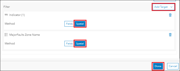 Abbildung der Konfiguration des Filters für die Zielelemente