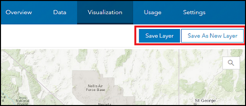 Image showing the the two save options for the hosted feature layer in the Visualization tab.