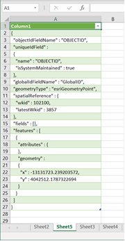 Excel ファイルに読み込まれた JSON 形式の結果を示す画像