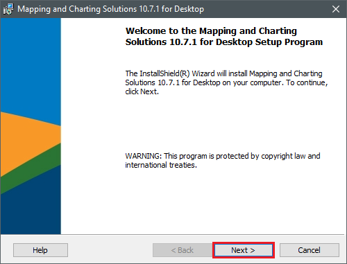 Mapping and Charting Solutions <版本号> for Desktop 安装程序的欢迎页面。