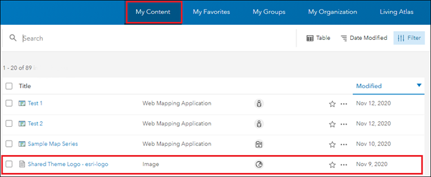 “我的内容”中的共享主题徽标的图像