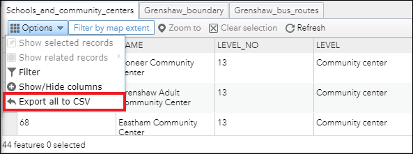 “全部导出至 CSV”选项的图像