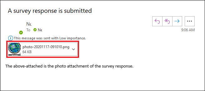 Image of an automated email notification with the survey photo attachment included