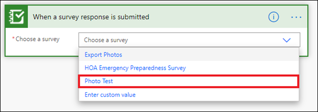 Image of the When a survey response is submitted action