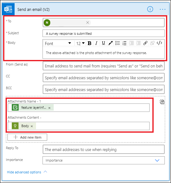 Image of the Send an email action window