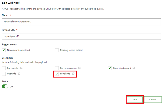 Image of the Edit webhook page