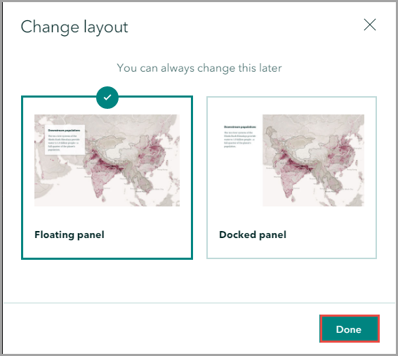 The Change layout window with the two different types of sidecar layout panels.