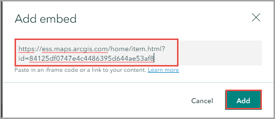 The Add embed window.