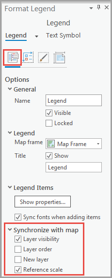 Imagem do painel Formatar Legenda