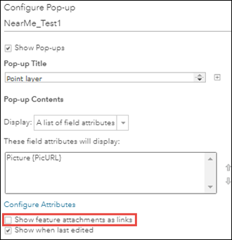 Imagen de la sección Contenido de la ventana emergente del panel Configuración de elemento emergente