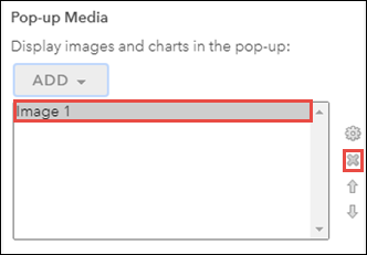 Imagen de la sección Contenido multimedia de la ventana emergente del panel Configuración de elemento emergente