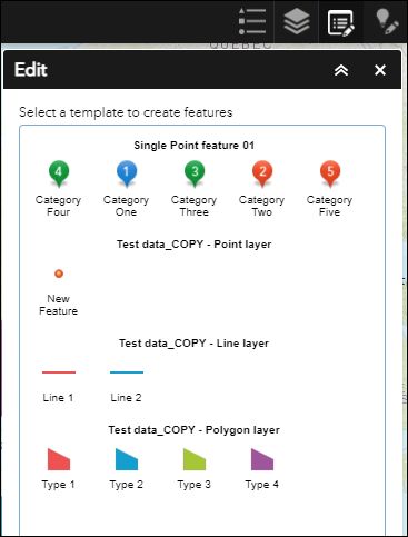 Imagen del selector de plantillas del widget Editar con capas editables