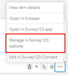 Imagem da opção 'Gerenciar no site da Survey123'.