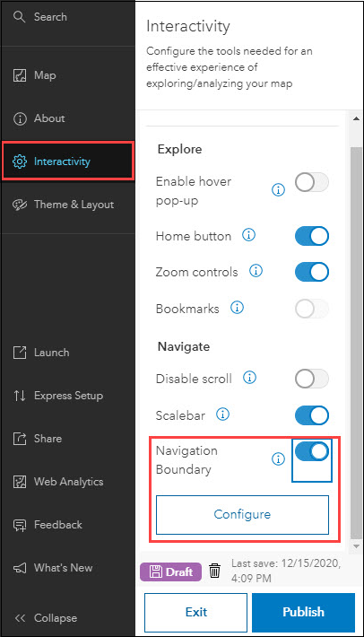 La imagen muestra el ajuste Interactividad en el editor de aplicaciones.