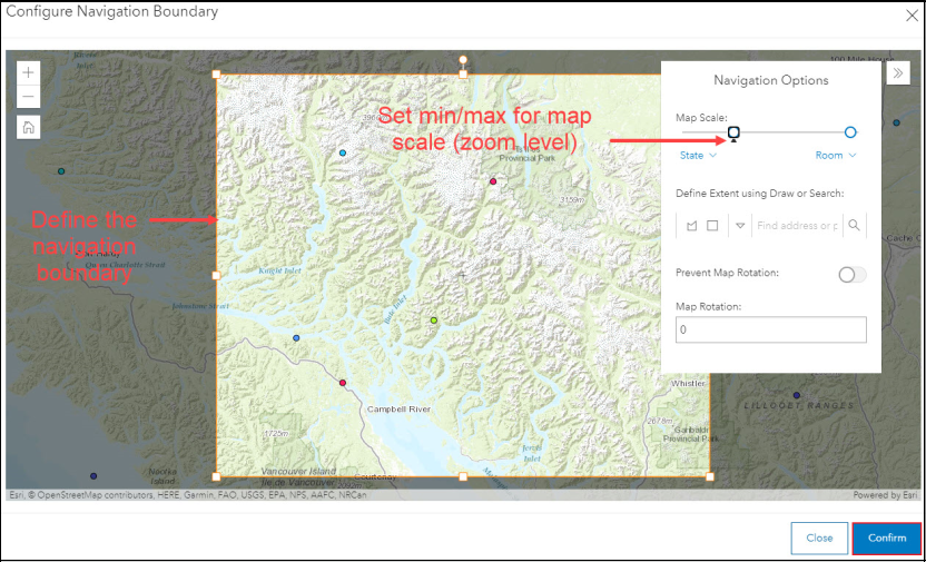 The image shows the Configure Navigation Boundary window.