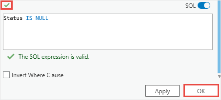 Imagem da mensagem 'Verificar se a expressão SQL é válida'