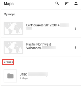 The ArcGIS Explorer app home page with the Groups section where the shared items can be found