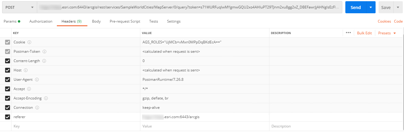 El token real pegado en el par clave:valor en la pestaña Params.