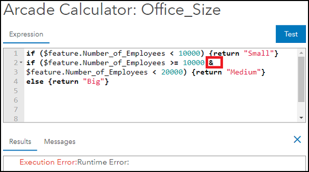 ArcGIS Online で、論理 And が完全に入力されていない Arcade スクリプトを含む [式] ボックス。