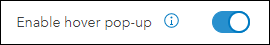 El panel lateral Detalles de ubicación para Habilitar ventanas emergentes al pasar el ratón para visualizar información de entidades.