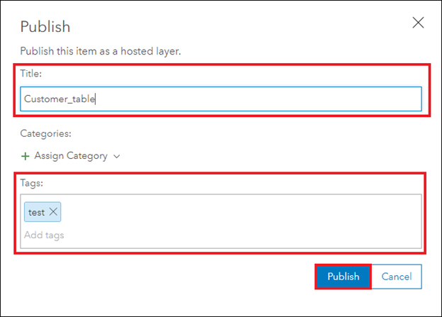 A camada de feição hospedada publicada no ArcGIS Online.