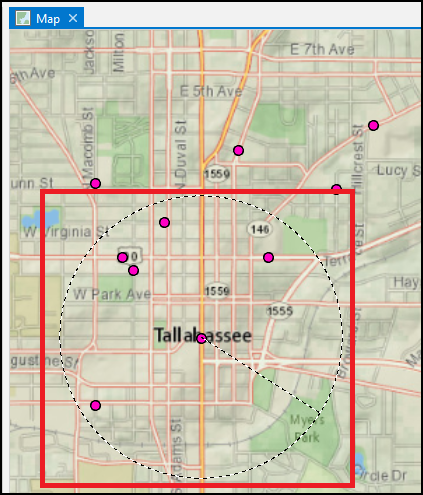 ArcGIS Pro 中的地图显示了无法选择塔拉哈西附近的要素。