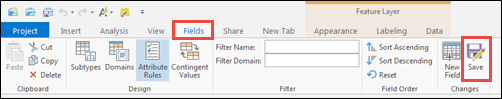 ArcGIS Pro 功能区上的“字段”选项卡用于保存修改。