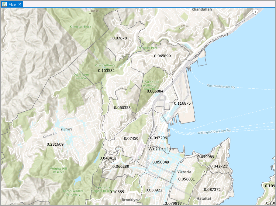 Das Beispiel für die Beschriftungen der Feature-Classes, die in ArcGIS Pro angezeigt werden.