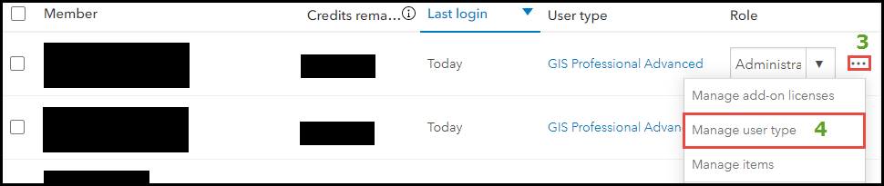 Auswählen des gewünschten Mitglieds und Aktualisieren des Benutzertyps durch Klicken auf 
