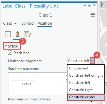 El panel Clase de etiqueta para expandir Apilar.