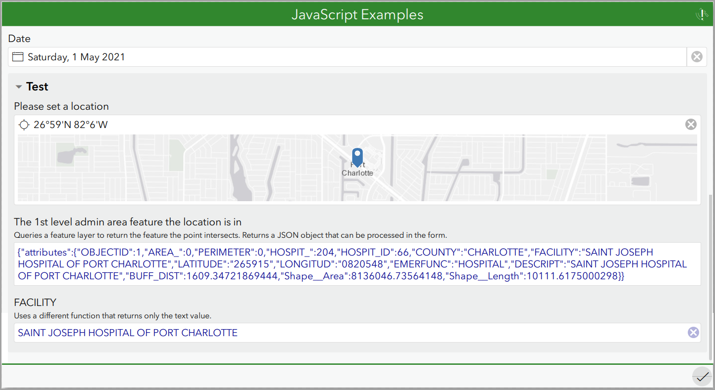 The example of the query results being returned based on the on the location of a geopoint question.