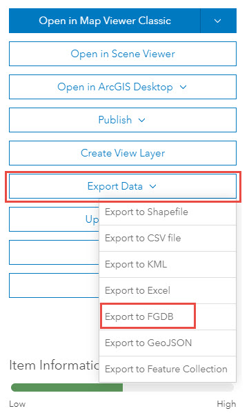 Haga clic en Exportar a FGDB después de Exportar datos.