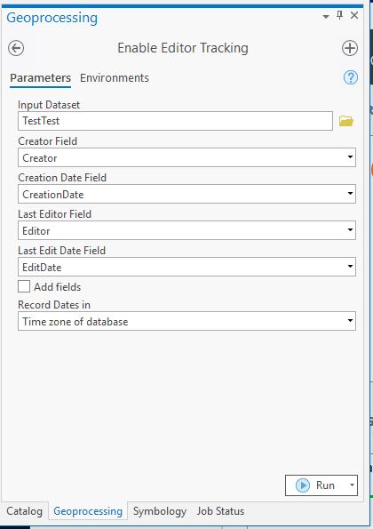 The Enable Editor Tracking geoprocessing tool parameters