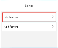 O painel Editor contém dois botões no painel, o botão na parte superior é 'Editar Feição' e o botão abaixo é 'Adicionar Feição'. Clique no botão superior para editar feições no mapa da web no Map Viewer.