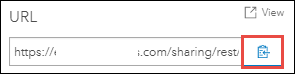 Copie a URL do arquivo PDF clicando no ícone Copiar em azul ao lado da caixa na seção URL.