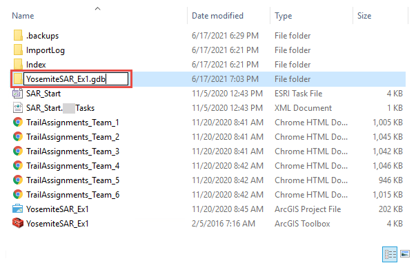 A extensão de pasta de arquivo geodatabase correta no Windows Explorer