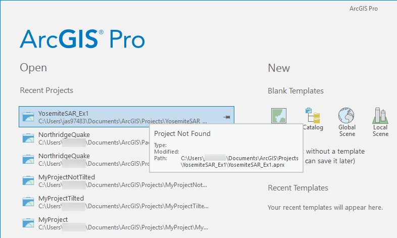 A página inicial do ArcGIS Pro