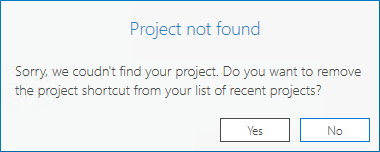 Mensagem de erro Projeto não localizado
