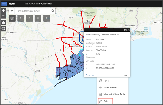Das Pop-up von ArcGIS Web AppBuilder mit der verfügbaren Option 