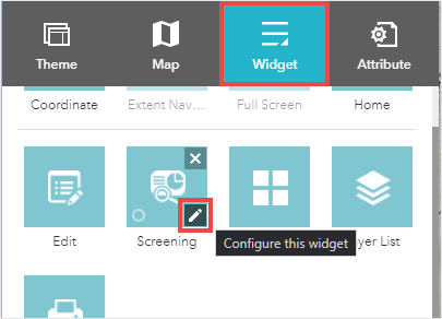 其中列出了包括筛选微件在内的包含多个微件的微件选项卡。